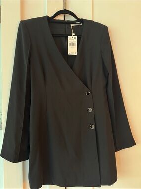 Mango Black Double-Breasted Blazer Jacket